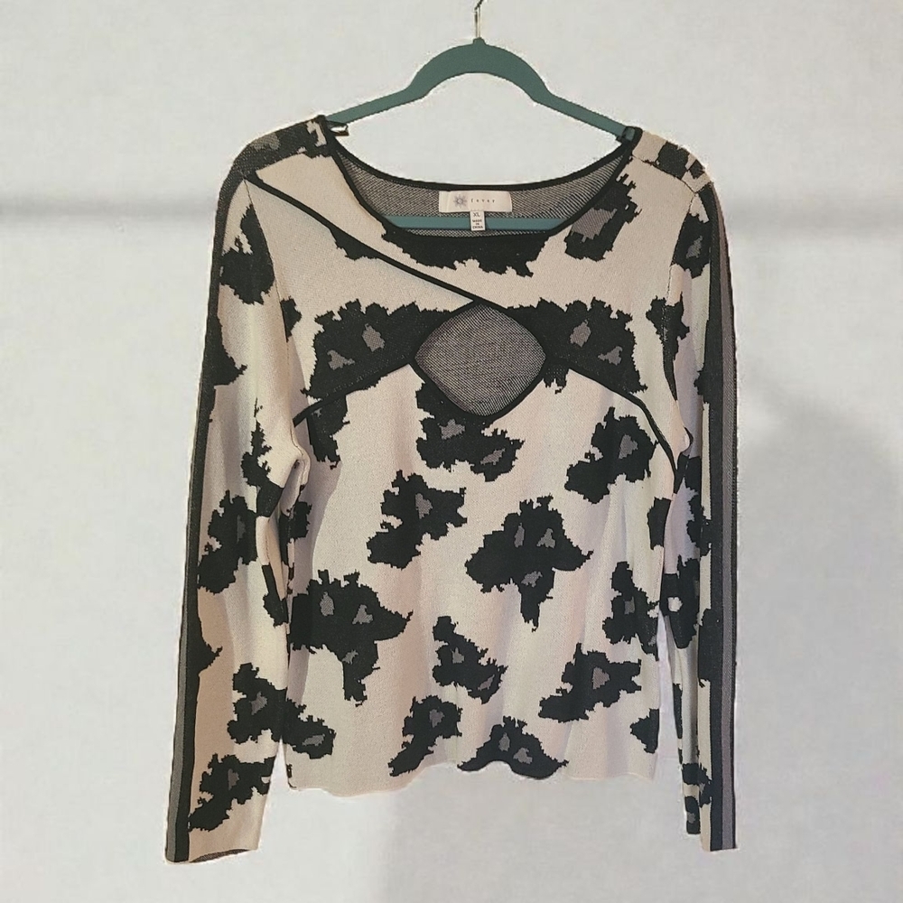 Fever Black and Cream Patterned Long Sleeve Top